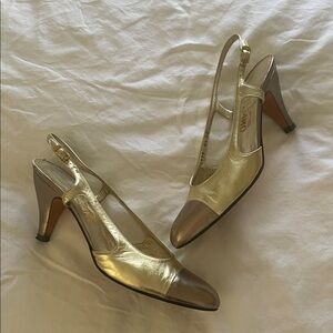Salvatore Ferragamo Gold and Bronze Heels